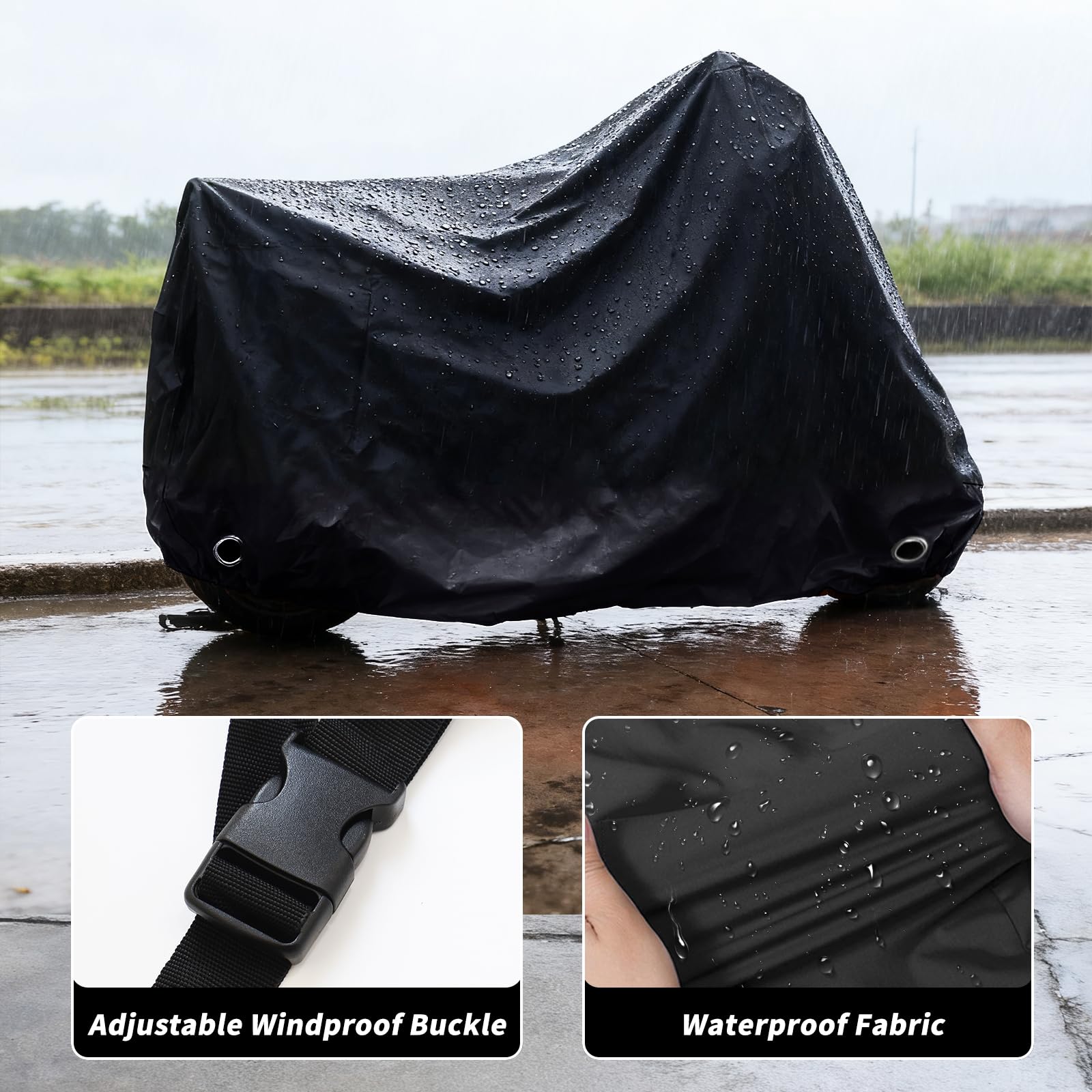 XYZCTEM Funda Impermeable para Scooter, Cubierta para ciclomotor, protección Exterior contra el Agua, los Rayos UV, el Viento. Negro, 72 Pulgadas L