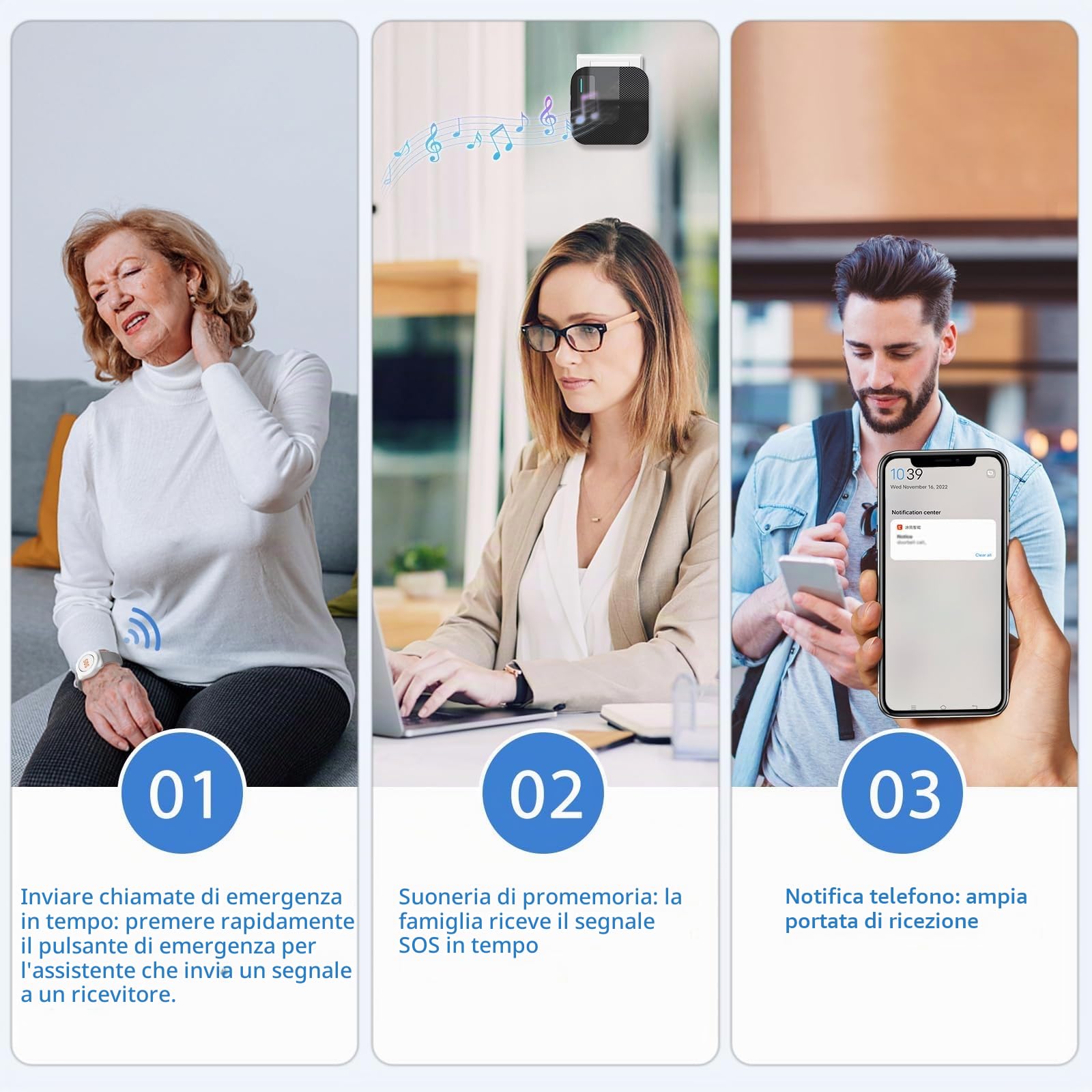 DAYTECH - Pulsante di chiamata di emergenza portatile WiFi Tuya Smart Senior, sistema di allarme per anziani e disabili, SOS per bambini