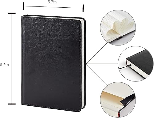 Miniatura 2 de Cuaderno de cuero rayado de papel – 320 páginas A5 cuaderno de rayas universitarias grueso para escribir, papel rayado de 3.53 oz/m², tapa dura de