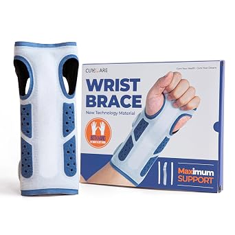 CURECARE Wrist Brace for Carpal Tunnel & Tendonitis, Firm Support Wrist Stabilizer, Adjustable, Breathable Wrist Immobilizer Left & Right Hand, One Size Fit Most Navy