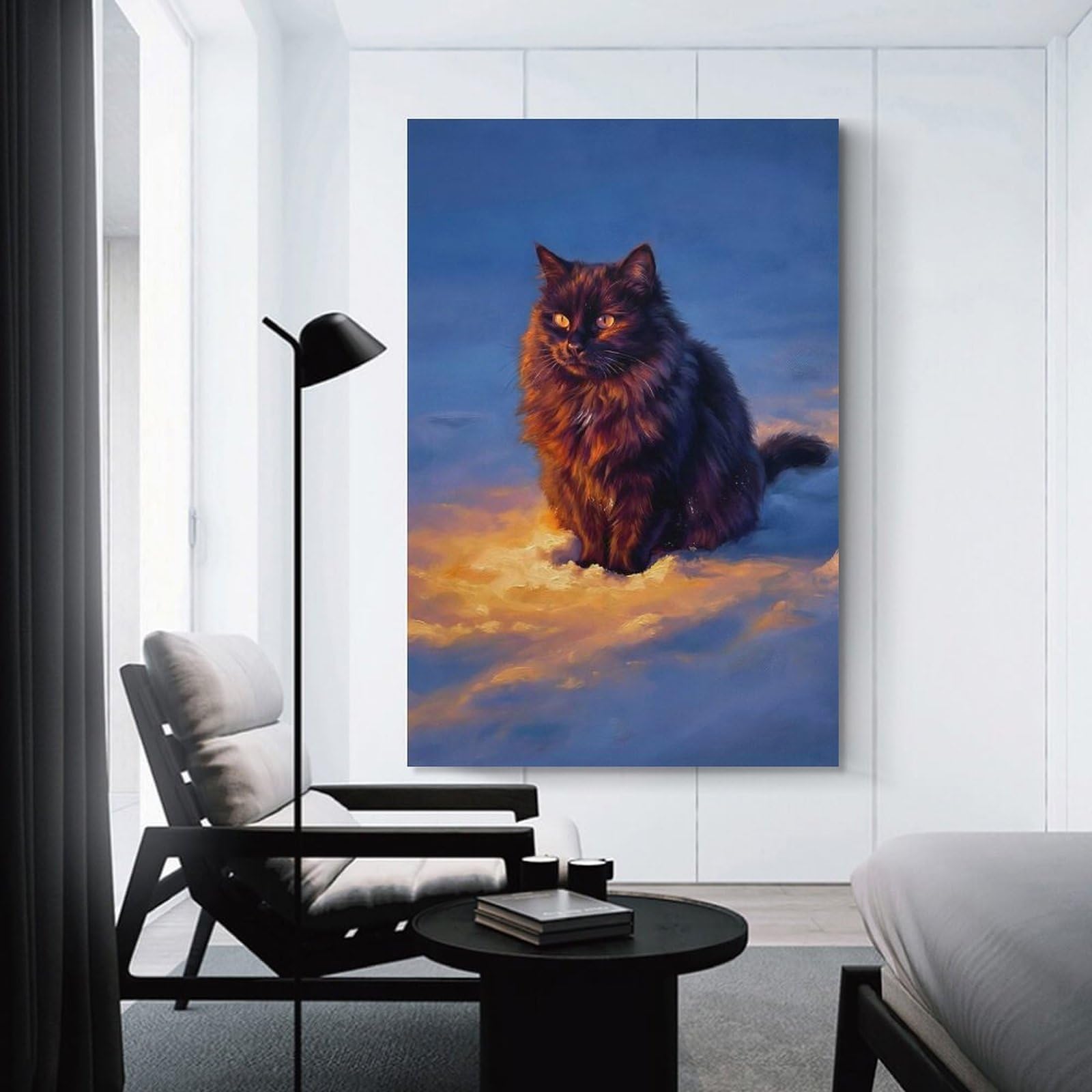 Junmoney Black Cat in Dramatic Lighting Home Decor Wall Art, 20x30inch(50x75cm), for Apartments, Flats Or New Home Decor, An Easy Choice for New Home Styling