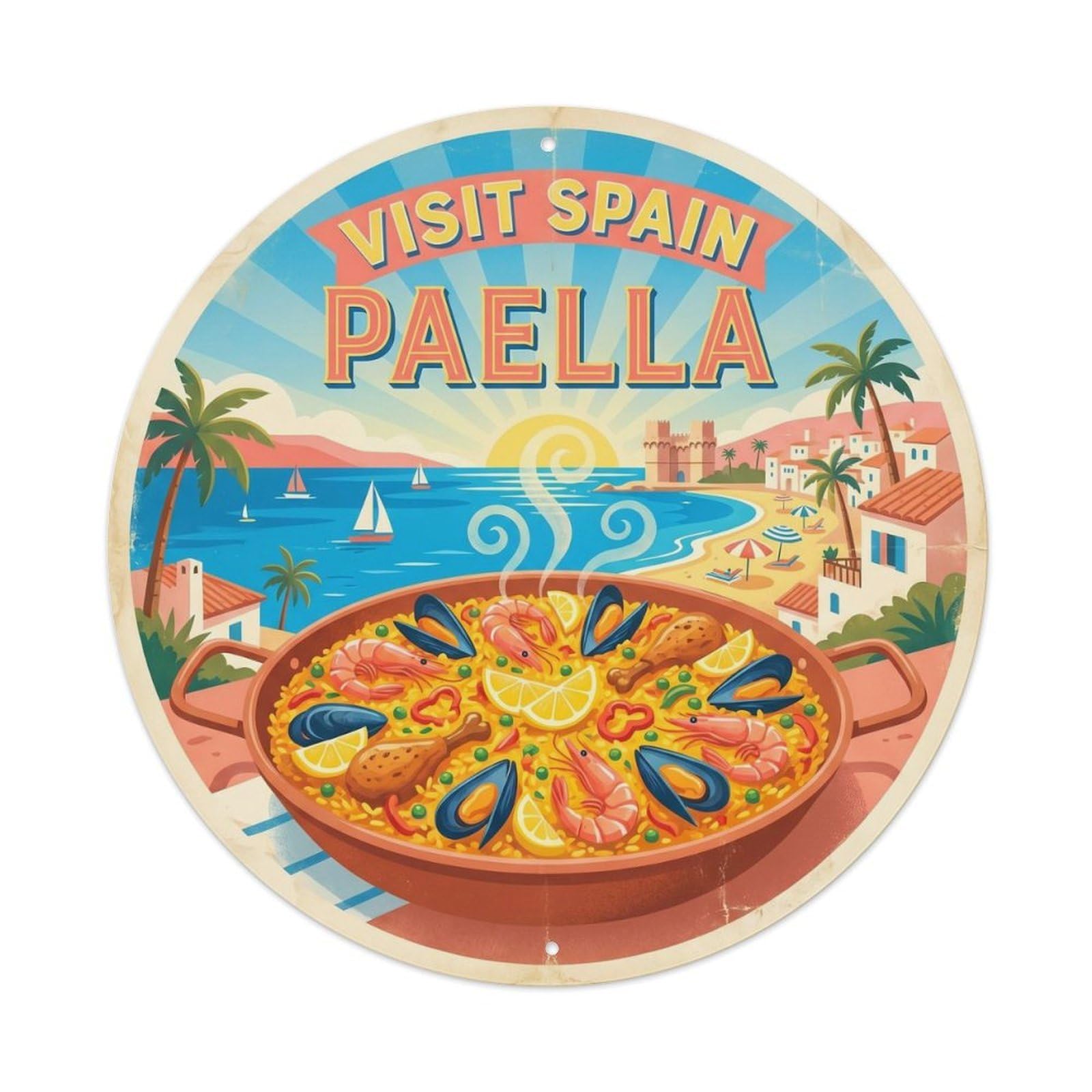Paella Seafood Travel Cuisine Mediterranean Food Metal Tin Sign