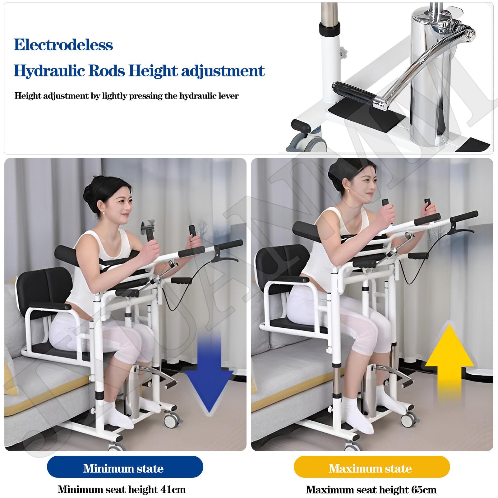 Silla de traslado de Pacientes para Uso doméstico, Silla elevadora hidráulica para Pacientes, Adecuada para Personas discapacitadas, con Asiento Dividido a 180°, cuña y cojín, 440 LB Black