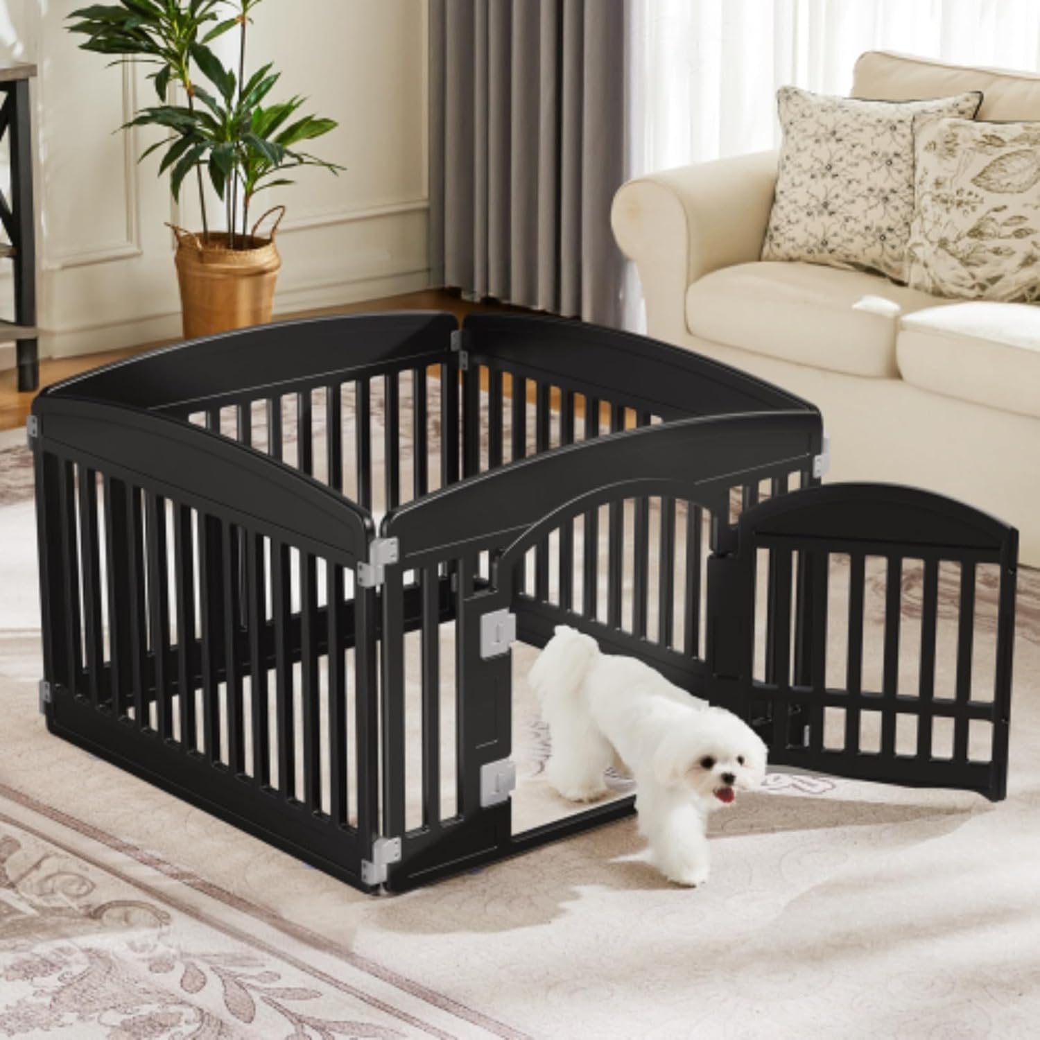 Dog Playpen Puppy Exercise Pen Adjustable Folding Portable Pet Fence for Small Dogs Indoor Outdoor Use, 4-Panel, Black