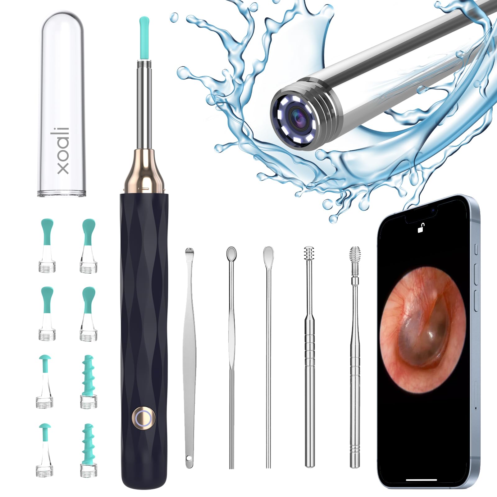 Ear Wax Removal, 1080P Ear Cleaner Camera, Ear Cleaning Kit Otoscope with 6 LED Lights, Ear Wax Removal Picker for iPhone, iPad, Android Phone (White)
