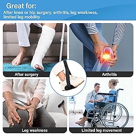 35 Inches Long Rigid Leg Lifter with Padded Loops for Hands and Feet,Leg Lifter Strap Hip&Knee Replacement Surgery Recovery Kit,Foot Lifter Easily Get in and Out of Bed,Car,Wheelchair