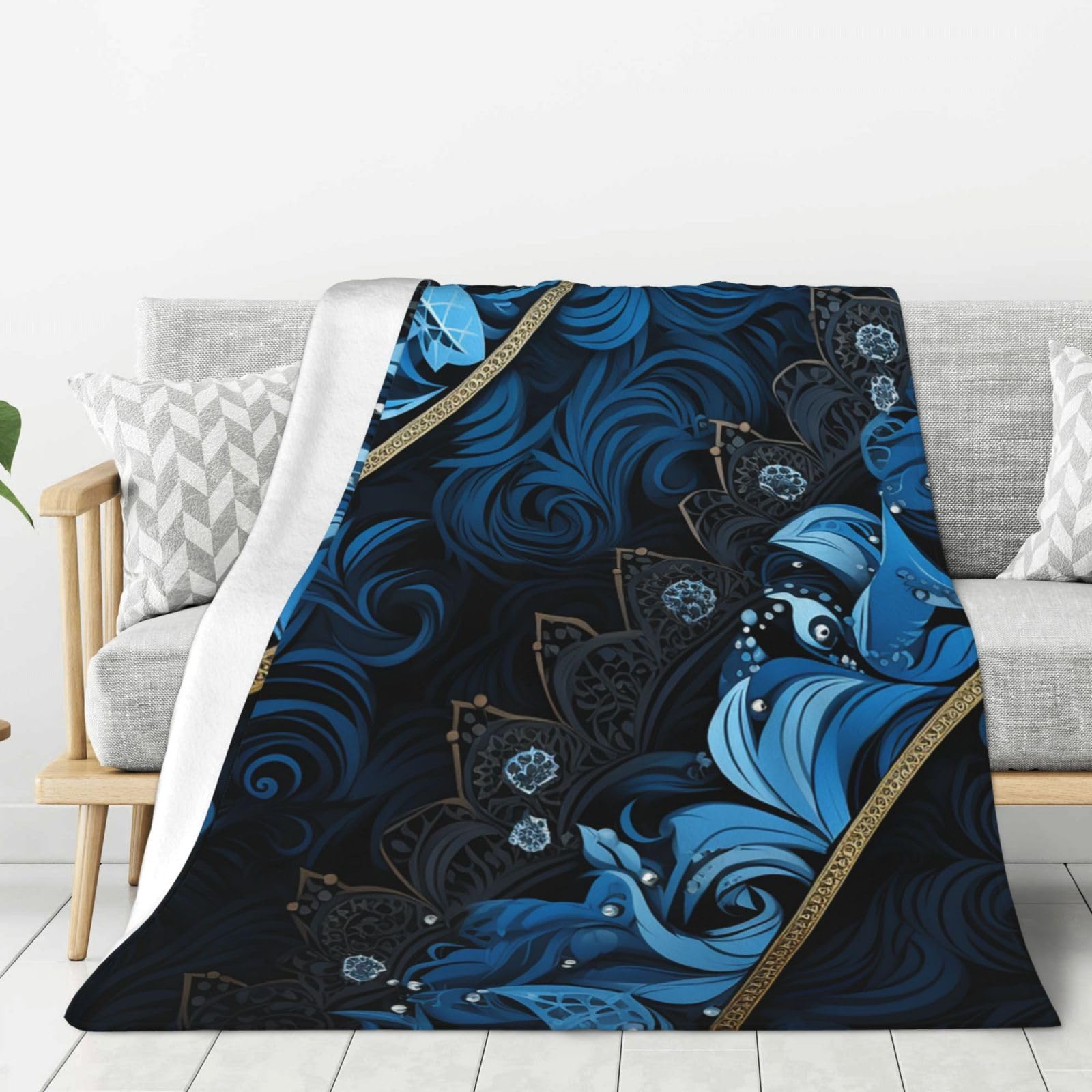 Couverture en flanelle pour canapé et sofa, plaid de salon confortable bleu noir