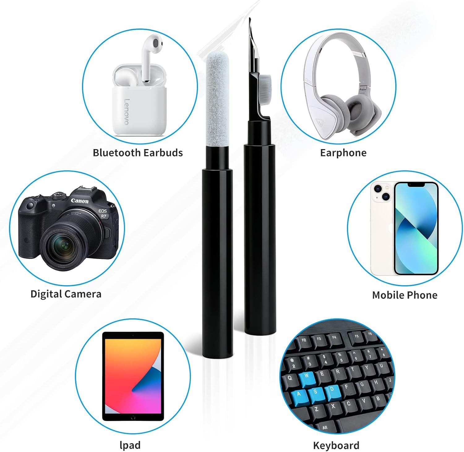 Earphone Cleaner Cleaning Kit, New Generation Earpods Cleaner kit, Multifunctional Earbuds Cleaning Pen for Headphones Earphones Keyboards Camera Lens Cell Phones - Black — view 6