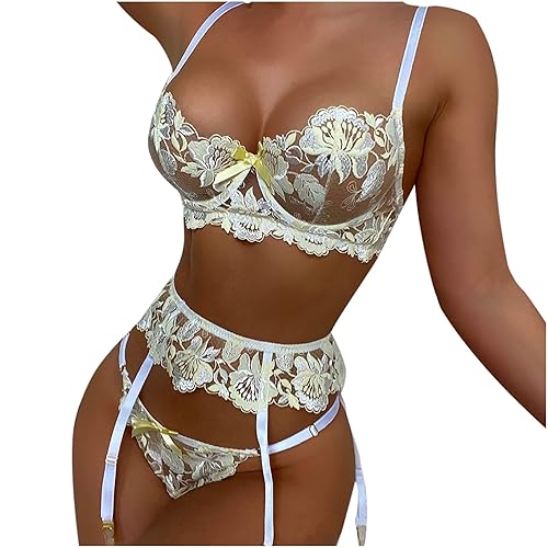 AMhomely Sexy Underwear Female Naughty Erotic Outfits Ladies Sexy Lace Underwear Pajamas Embroidered Ladies Intimates Set Slutty Underwears Nightwear Sets for Women UK Sale Clearance - M - 59 Yellow