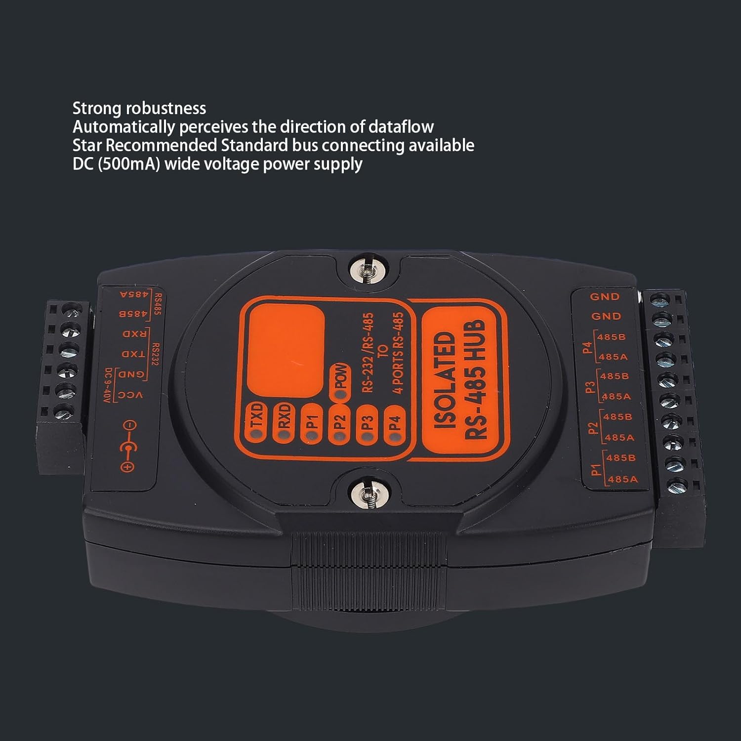 Industrial Isolated Hub RS485 Optical Isolation Conversion 4 Port Splitter,Compatible with RS232 ABS Shell,DC Power,Network Segment Isolation