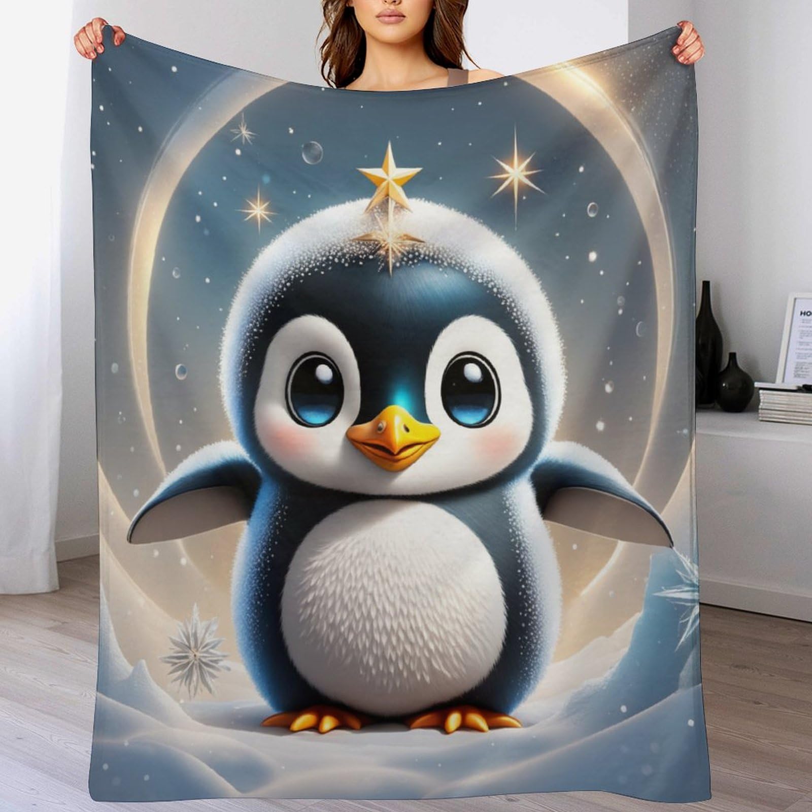 Manta de franela premium de pingüinos de 130 x 180 cm con tacto ultrasuave