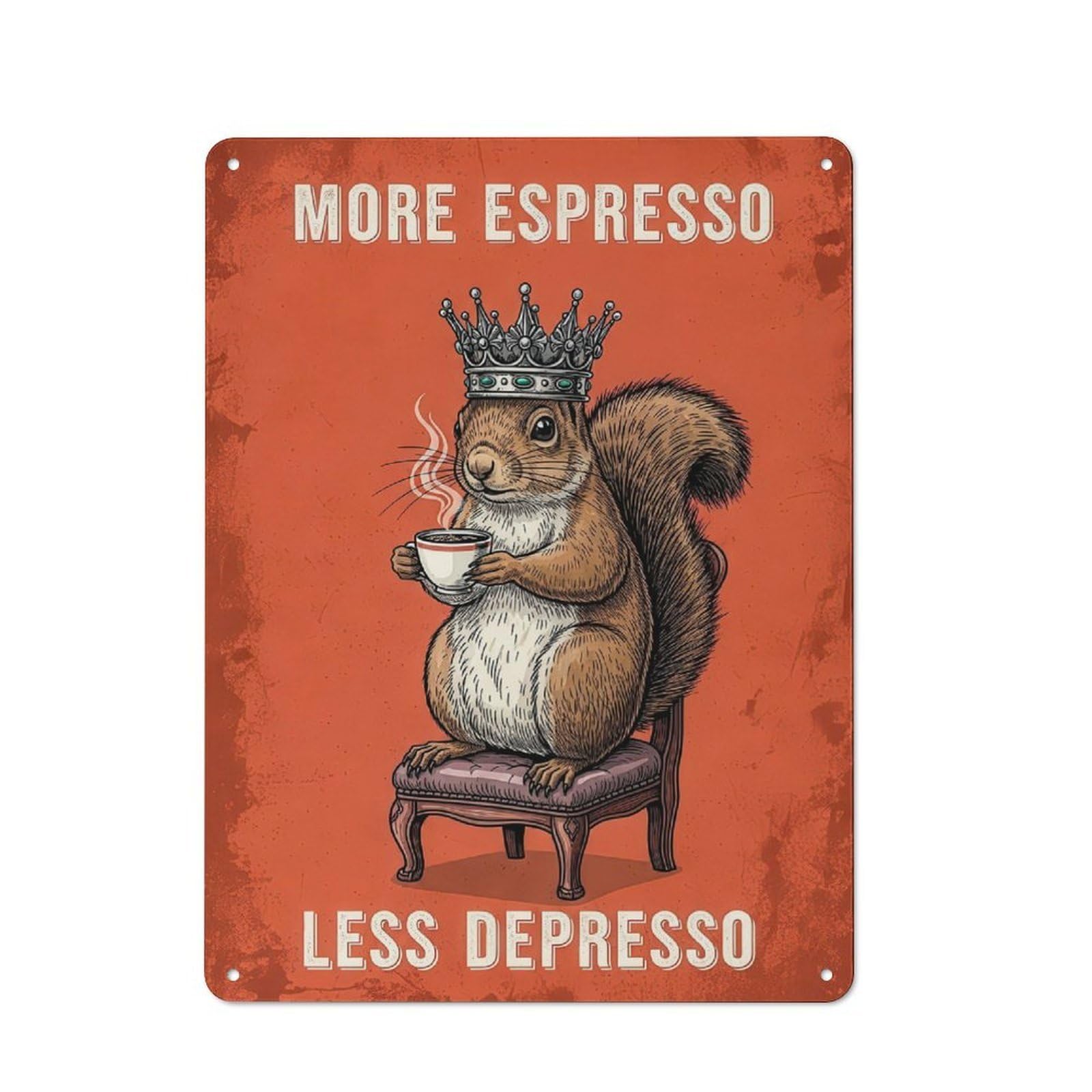 Junmoney Style Outdoor Room Rustic Tin Sign 40X30cm Featuring More Espresso Less Depresso Squirrel King, Shed Wall Decor For Greenhouse, Garden Room, Cafe Or Entryway