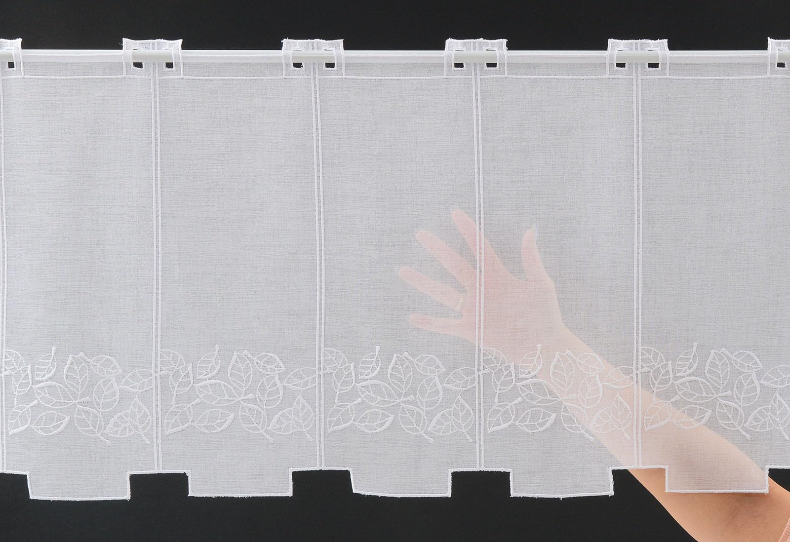 Scheibengardine bestickte Blätter 45x224 cm H/B weiß Bistrogardine Vorhang Küche 1er Pack