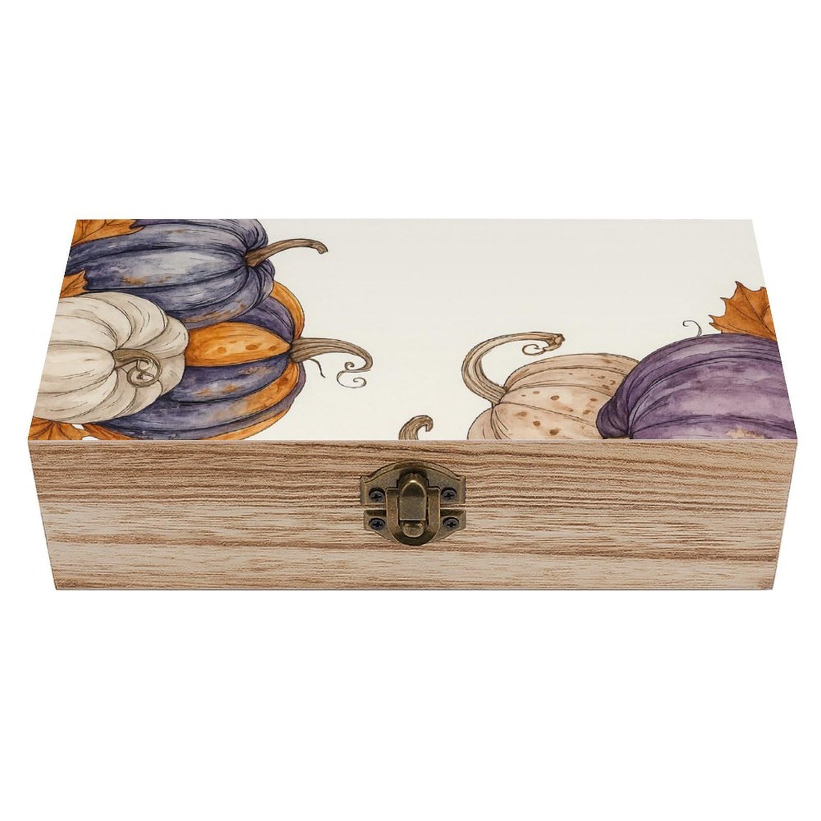 SMAZDFXX Purple Orange White Pumpkins Wooden Storage Box Multipurpose Decorative Box for Jewelry Photo Home Decor