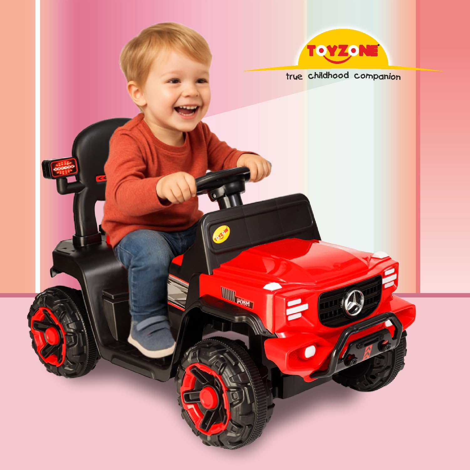 Toyzone Posh Electric Car Ride on Jeep with Remote - Red | Rechargeable Car 6V & 6.5ah Battery | Music Player with Bluetoooth & USB | 6 Month Battery Warranty | Make in India | Kids 2+ Years - Image 10 thumbnail
