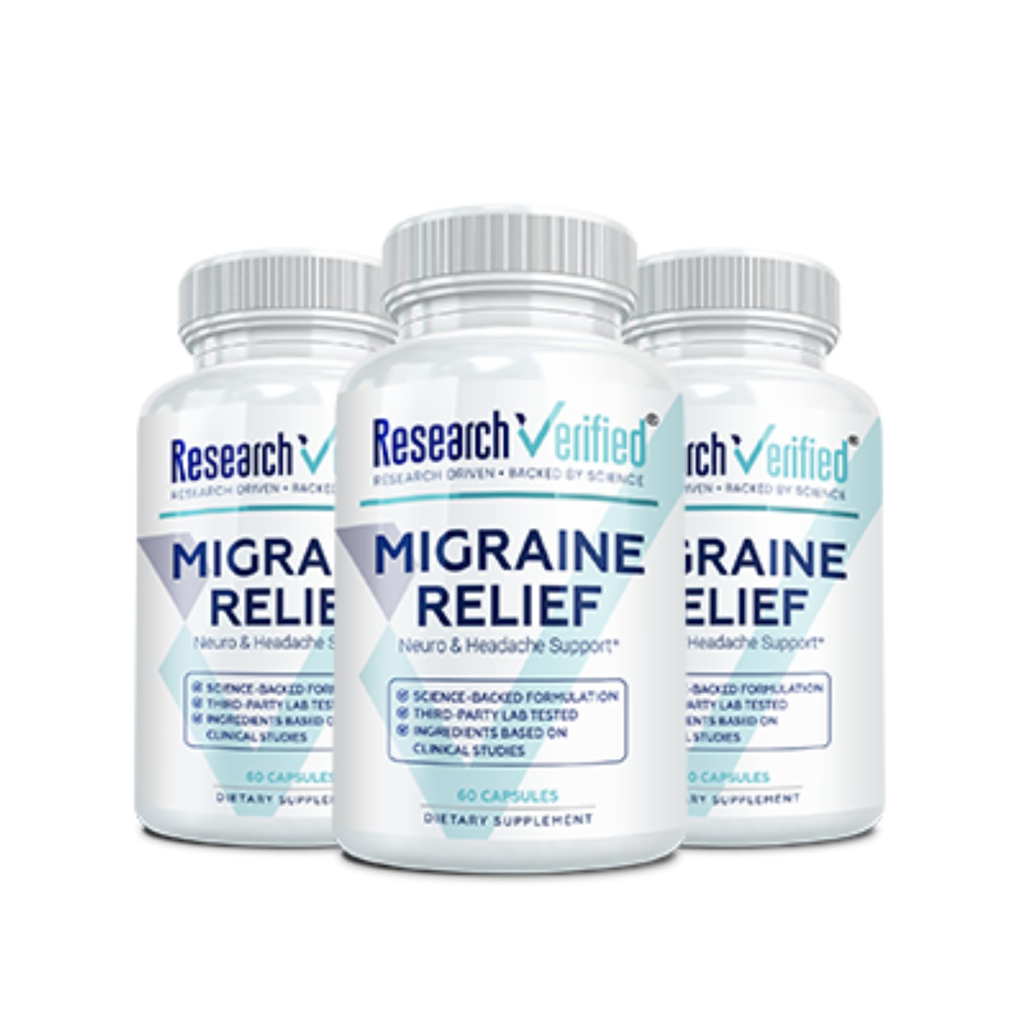 Research Verified Migraine Relief - Dual Action Supplement - Reduce Severity and Duration, Balance Hormones - with Ginger and Ginko Biloba - 60 Capsules Per Bottle - 3 Month Supply