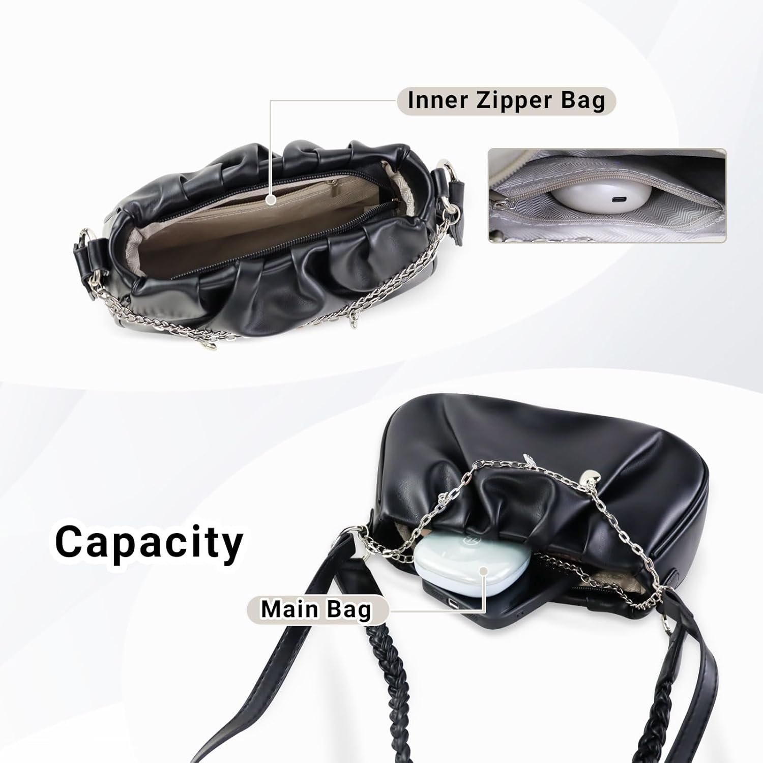 Women‘s Shoulder Bag, Small Y2K Underarm Purse PU Clutch Hobo Handbag Crescent Bag with Zipper Pocket - Image 6