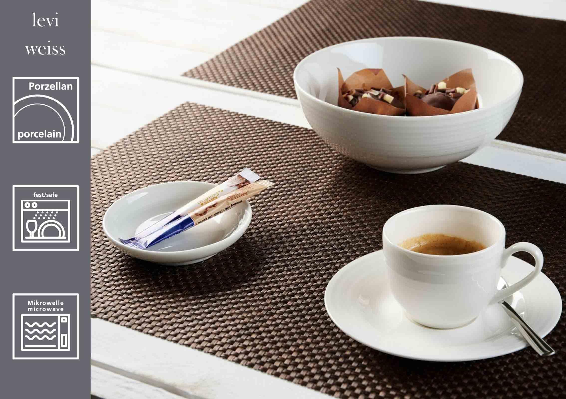 Ritzenhoff & Breker Levi Espressotassen mit Untertassen 6er Set, 90 ml, Espresso-Set für 6 Personen mit feinem Rillenrelief, Skandinavisches Design, Porzellan, Weiß