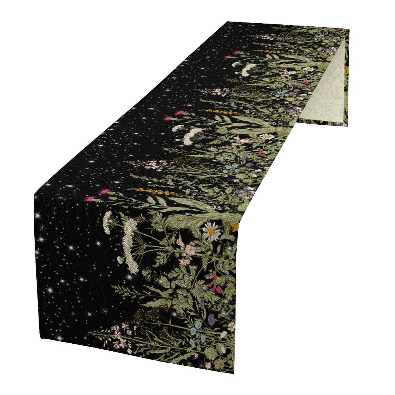 Rustic Flower Table Runner,Retro Floral Colorful Plants Herbs Women Wildflower Natural Starry Sky Print Table Runner for Home Kitchen Dining Table