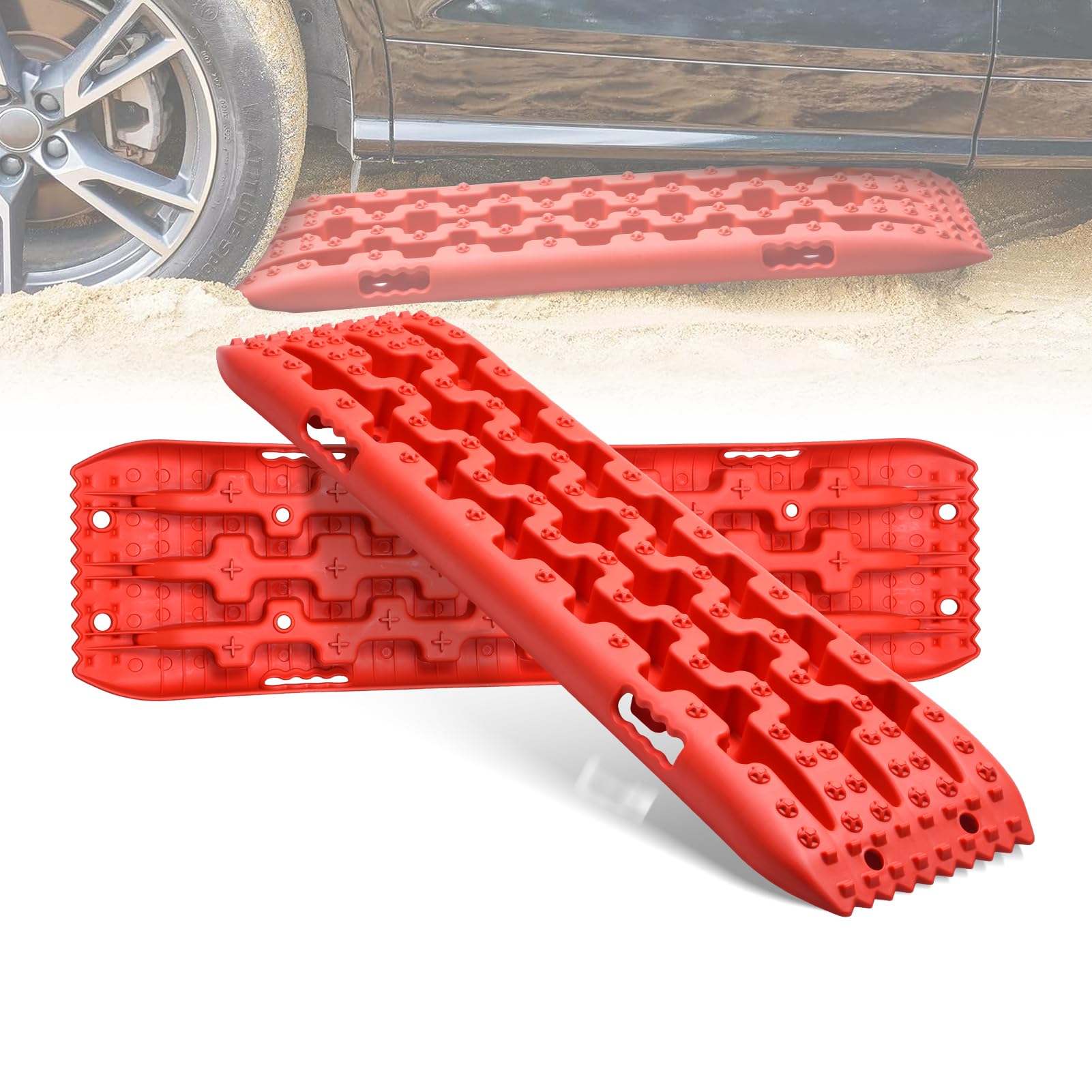 Tablero De Tracción Para Nieve Y Barro, 2 Piezas - Alta Resistencia 10 Toneladas, Diseño Antideslizante Con Clavos En Cruz Y Pentágono, Para Vehículos Todo Terreno | Negro, Rojo, Naranja