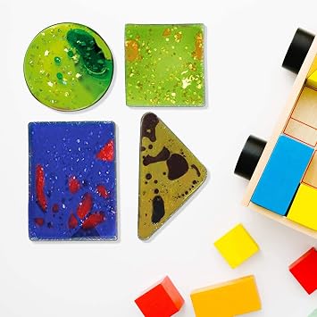Sensory Gel Shapes with Glitter & Colourful Liquid, Squidgy Jelly Fidgeting Toy, Lie on Light Table or Handheld (4 Pack)