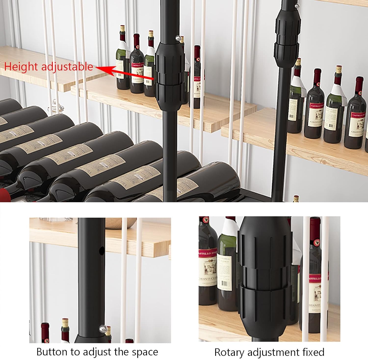 Industrial Hanging Wine Rack with Glass Holder and Shelf, Adjustable Hanging Bar Wine Glass Rack Ceiling, Wine Glass Rack Hanging from Ceiling, Metal Iron Wine Shelf, Perfect for B