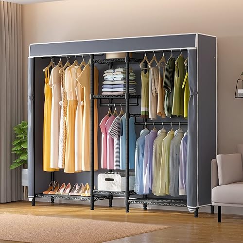 Miniatura 5 de VIPEK Classic V6C - Perchero portátil de alta resistencia, 5 niveles, de alambre, para ropa, de metal negro, con cubierta Oxford gris, 70.1 pulgadas