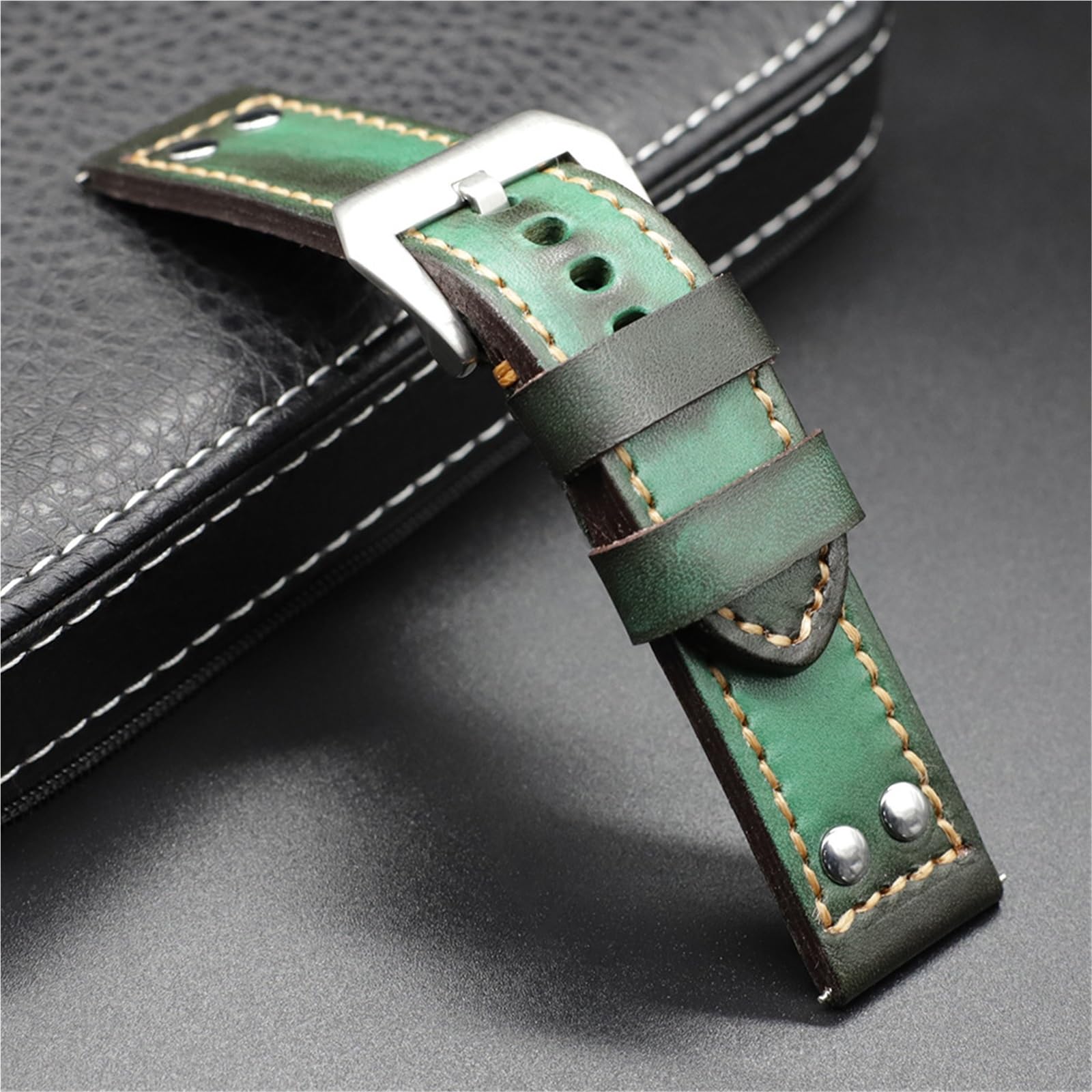 Cinturino per orologio in pelle vintage spesso 24 mm, cinturino casual retrò fatto a mano, vera pelle bovina da 4 mm