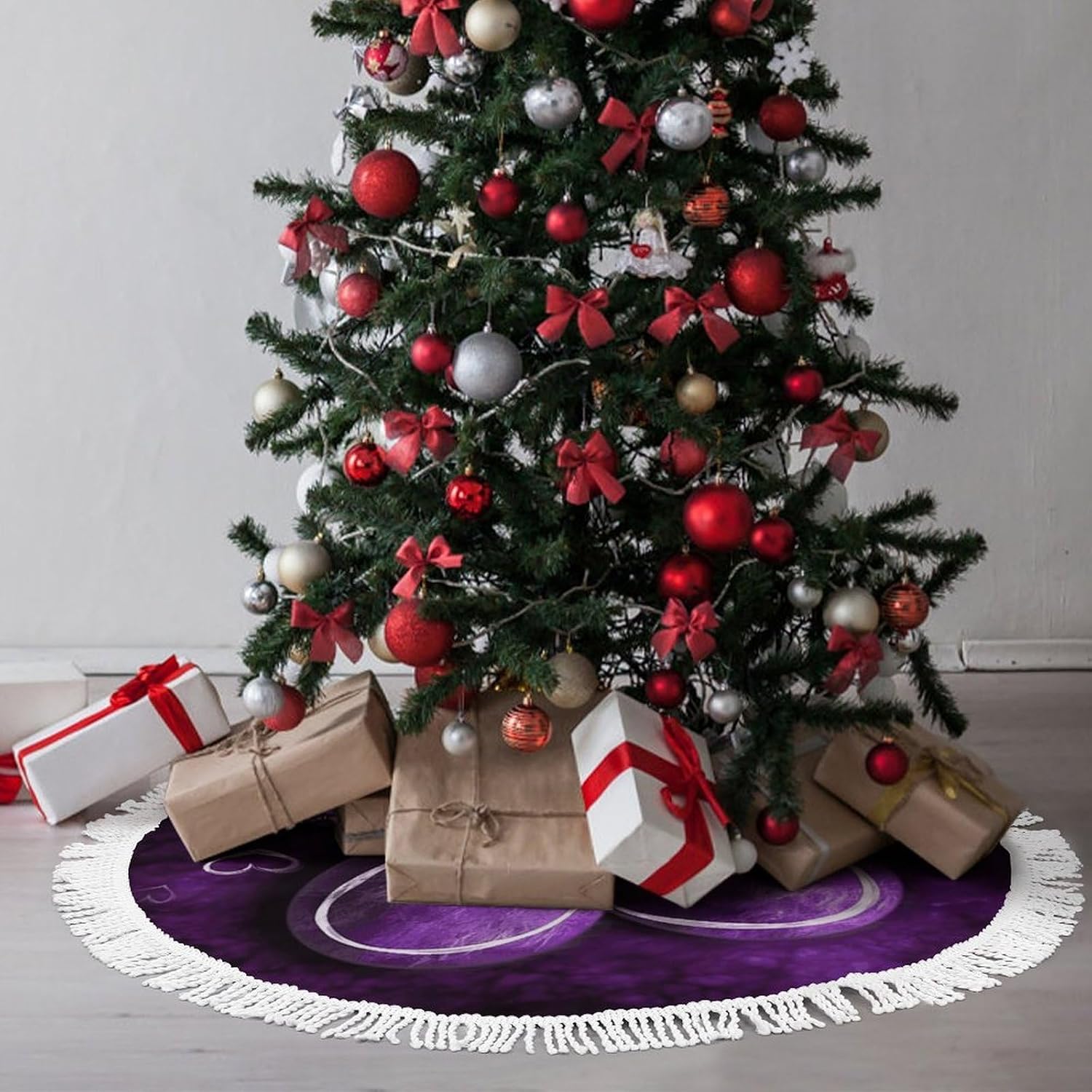 Christmas Tree Skirt Cute Xmas Trees Mat Skirts Personalization Christmas Round Tree Skirts for Holiday Party Decorative Supplies Purple Hearts