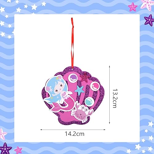 Miniatura 7 de Fennoral Paquete de 8 calcomanías de espuma de concha de sirena para niños, creativas, manualidades, manualidades, actividades artísticas de verano,