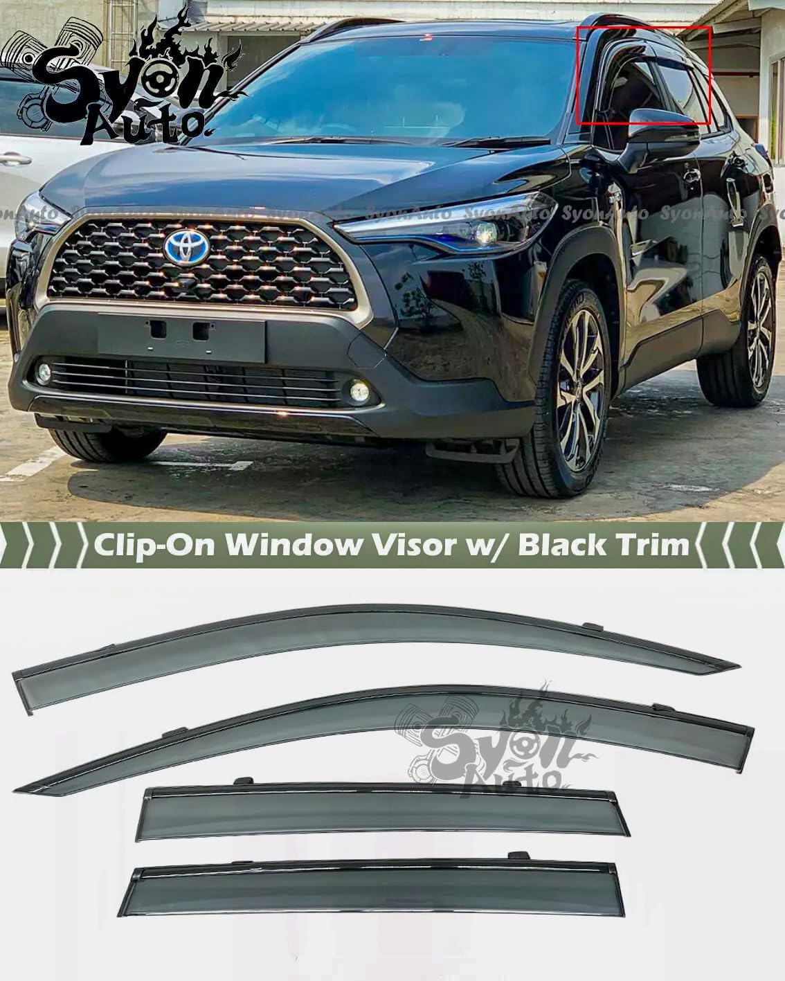 FITS 2022-2026 Toyota Corolla Cross JDM Smoke Tinted Clip-ON Window Visor W/Black Trim RAIN Guard
