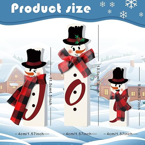 Miniatura 3 de 3 piezas de regalos de madera rústica de Navidad, bloques de madera falsos, centros de mesa de Navidad para mesas, decoración de bandeja escalonada