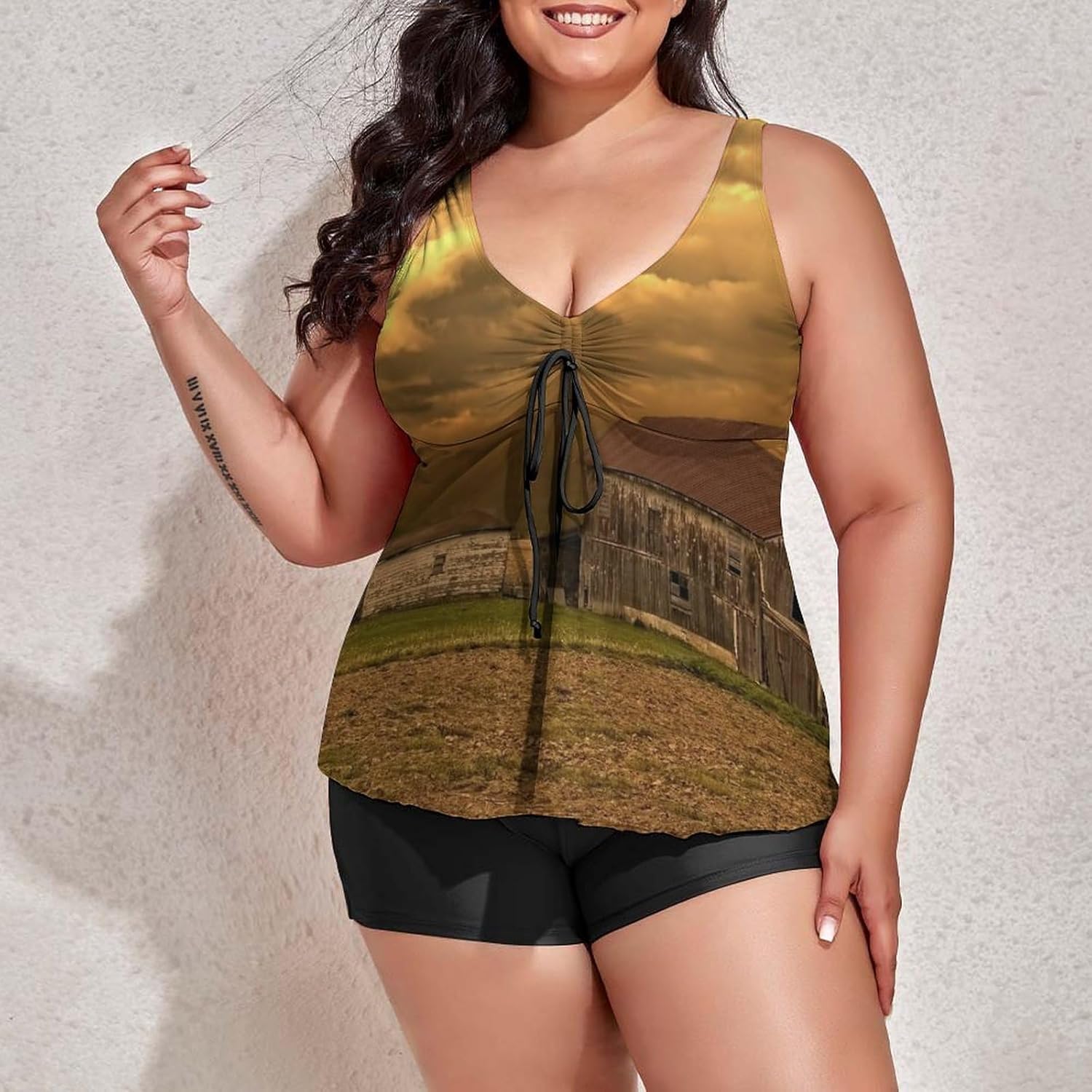 Womens Plus Size Tankini Swimsuits with Shorts Bananas Fruit Two Piece Bathing Suit Summer Fruit Swimwear Tummy Control