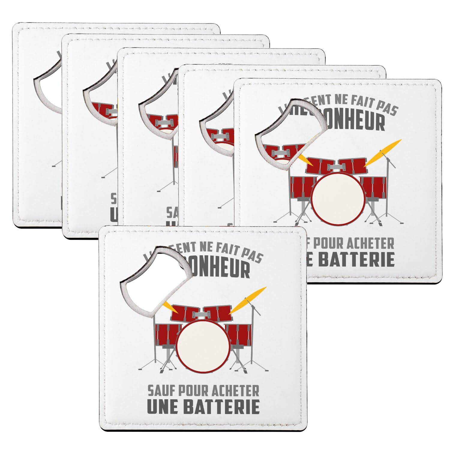 Sous verre décapsuleur Batterie lot de 6 dessous de verre musique 92mm