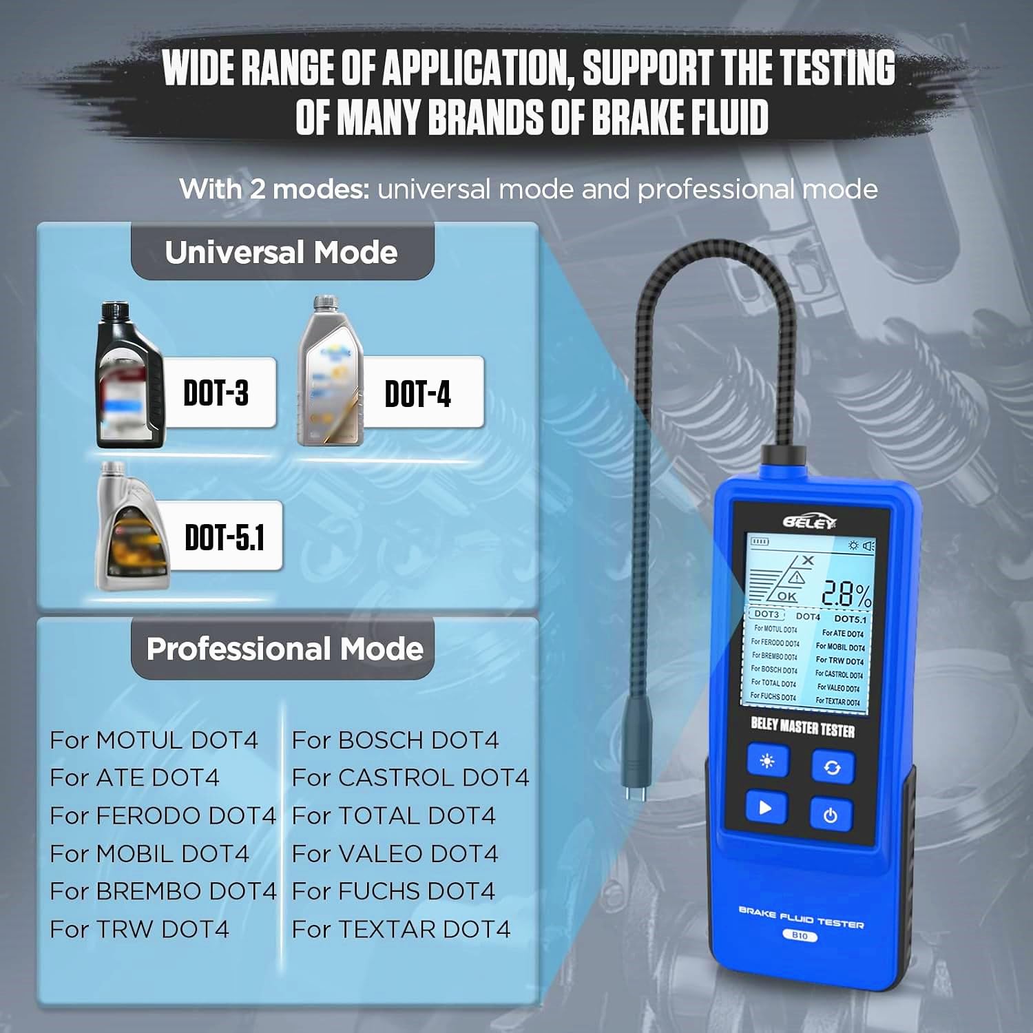 Tester Liquido Freni Auto - Misuratore Acqua Per DOT3, DOT4, DOT5.1, Display LCD 2.2", Sonda 250mm - Foto 2