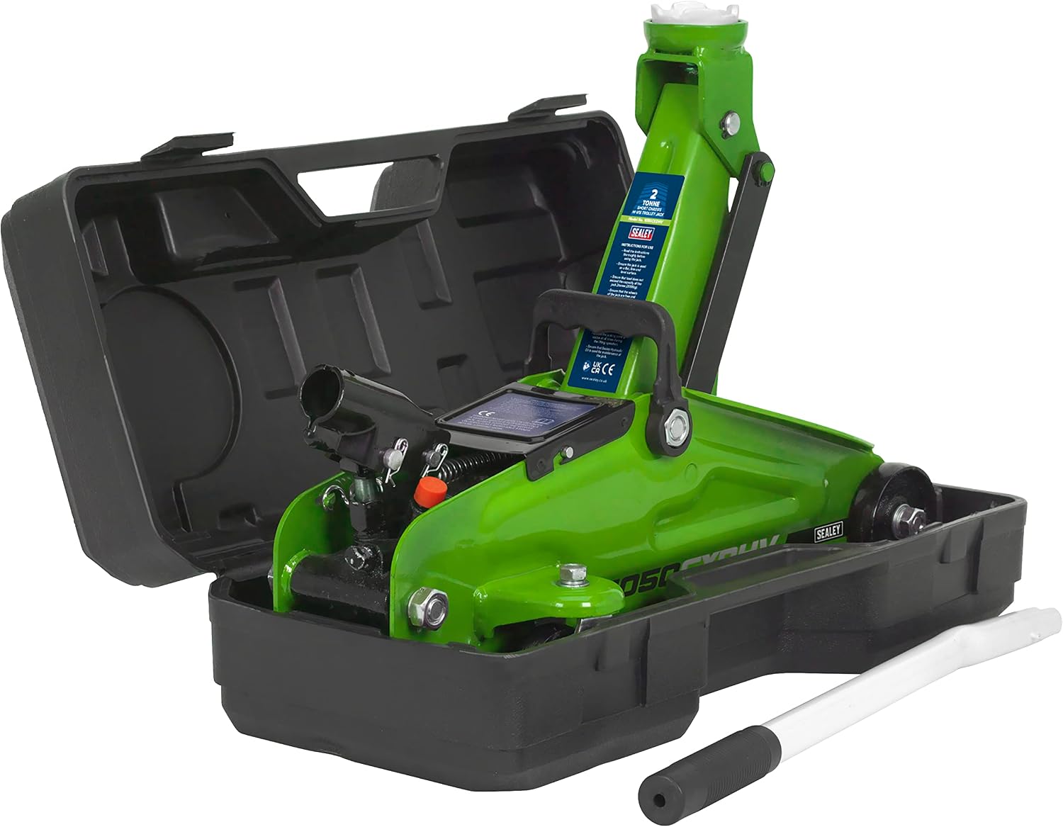 Trolley Jack 2 Tonne Hi-Vis Short Chassis with Storage Case