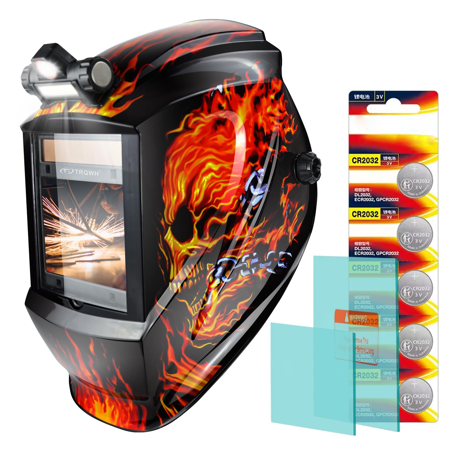 TRQWH Welding Helmet Auto Darkening with LED Light Large View Solar Powered True Color Welding Hood 4 Arc Sensor Wide Shade 4/5-9/9-13 Welding Mask for TIG MIG Arc Weld Grinding