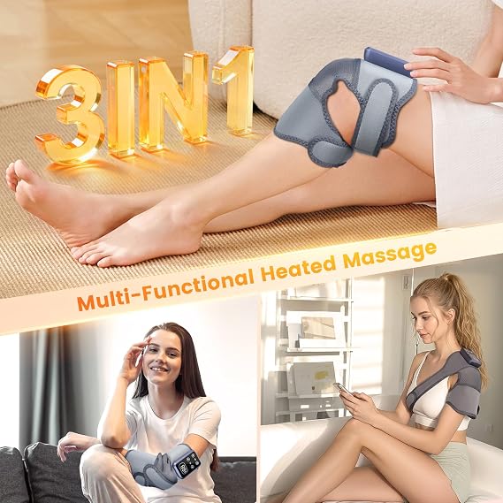 Cordless Knee Massager, Heated Knee Massager Brace Wrap with 3 Adjustable Intensity and 5 Temperature for Knee Shoulder Elbow Pain Relief, Electric Knee Support for Elbow/Shoulder Relax