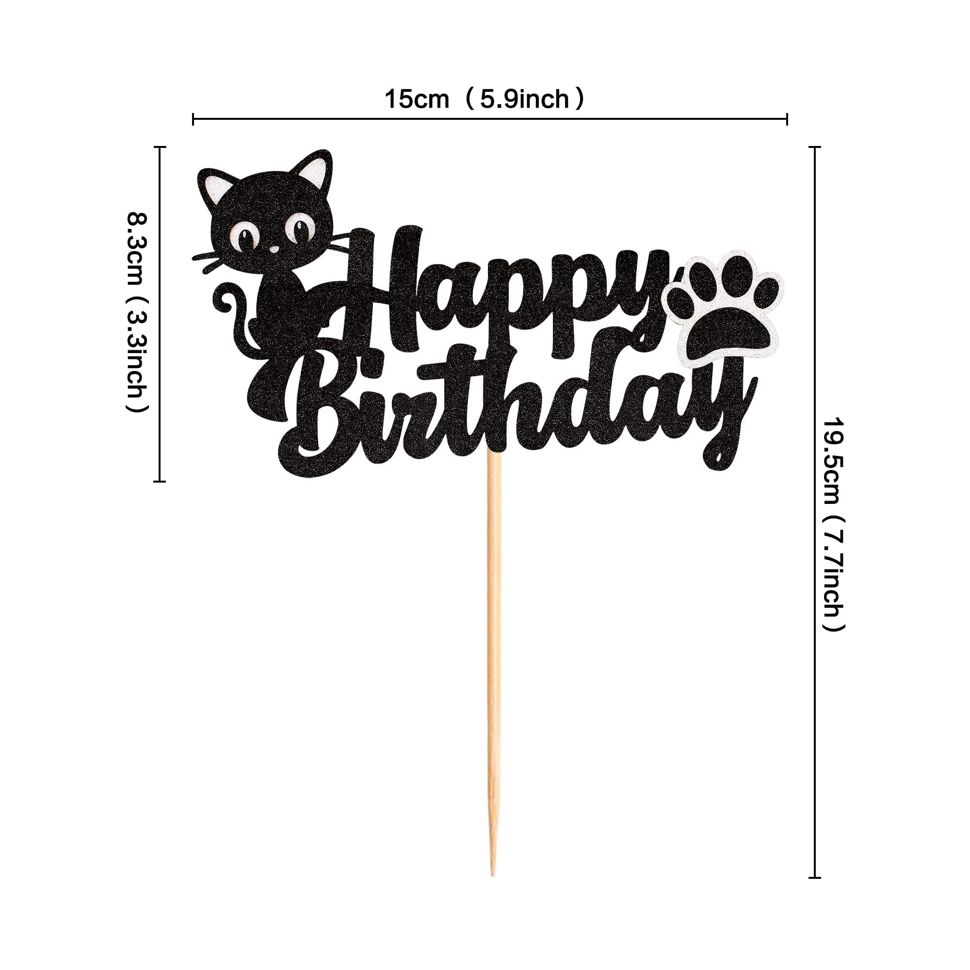 ZpiLkes Cat Happy Birthday Cake Topper Black Glitter Pet Cat Paw Cake Decoration for Cat Theme Party Kids Birthday Party Baby Shower Supplies