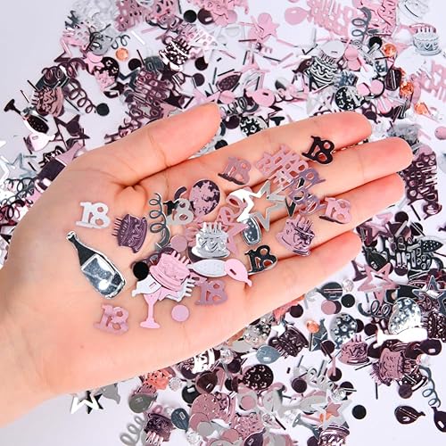 Miniatura 6 de OSDUE Confeti de feliz cumpleaños plateado de oro rosa de 1.06 oz, confeti de pastel de cumpleaños de 18 años, confeti metálico de papel de