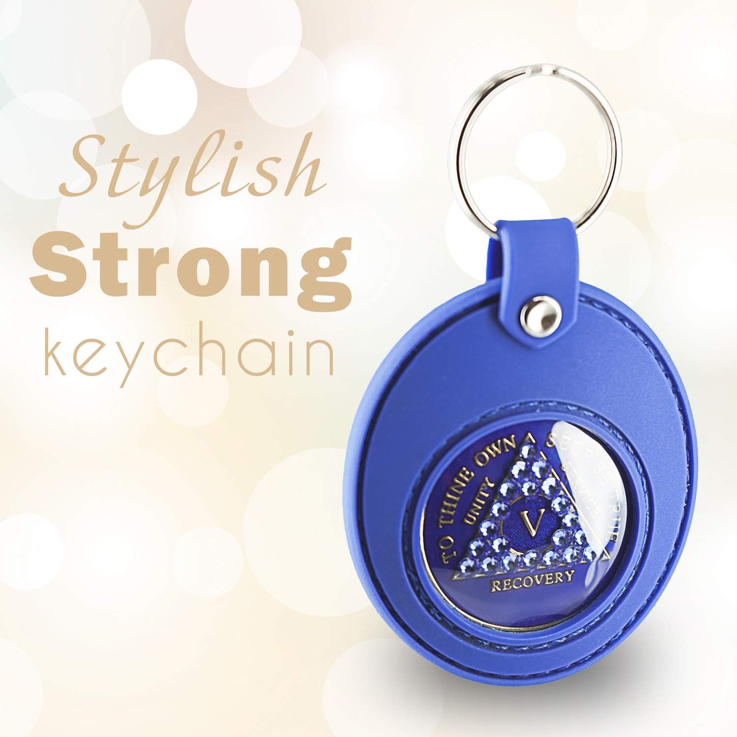 ZANDERLYN AA Medallion or Coin Holder Keychain - Sober Gift Keychain - Recovery Chip Holder - Challenge Coin Holder - Aldi Quarter Keychain - Scratchproof Waterproof Soft Silicone - Blue