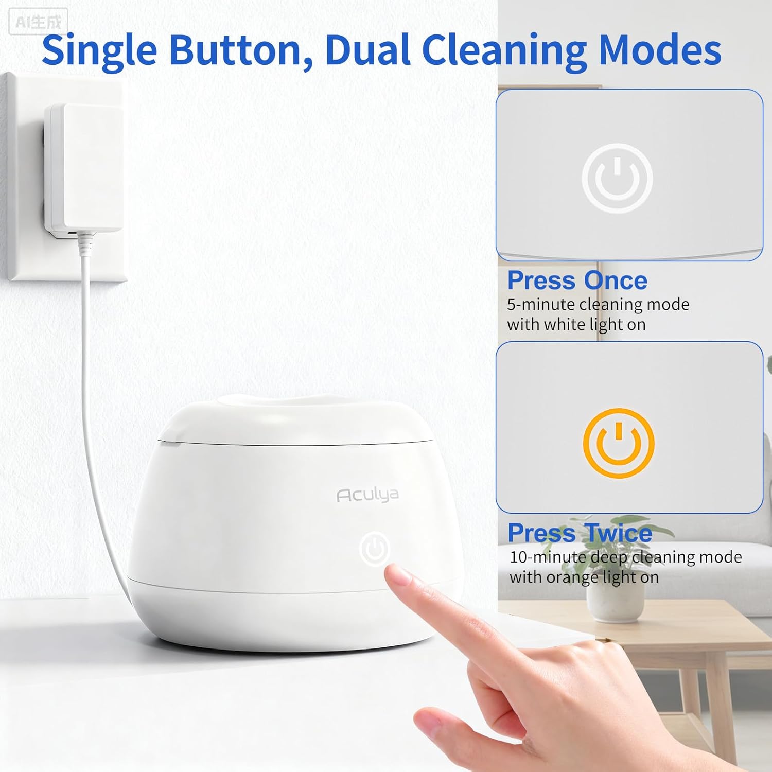 Ultrasonic Retainer Cleaner Machine 48 kHz Denture Cleaner 200ml Dental Cleaner Pod for Aligner Retainer, Jewelry, Night Guard, Brace, White