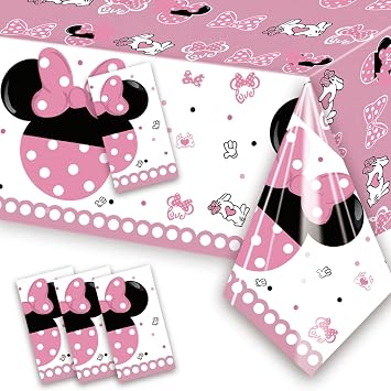 XXDecor 4 Pcs Pink Cartoon Table Cloths - Happy Birthday Disposable Plastic Rectangular Tablecovers for Baby Shower Girls 1st 2nd 3rd 4th 5th 6th Birthday Party Supplies Decorations 51.2" x 86.6"