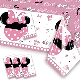 XXDecor 4 Pcs Pink Cartoon Table Cloths - Happy Birthday Disposable Plastic Rectangular Tablecovers for Baby Shower Girls 1st 2nd 3rd 4th 5th 6th Birthday Party Supplies Decorations 51.2" x 86.6"