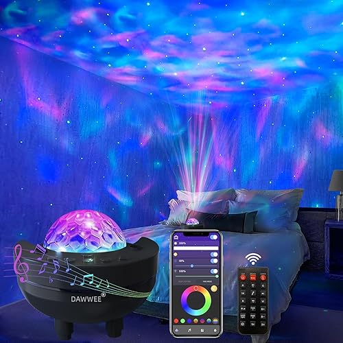 Proyector de luz de galaxia, proyector de estrellas para dormitorio con luna y altavoz Bluetooth, proyector de luces LED de noche de techo, lámpara