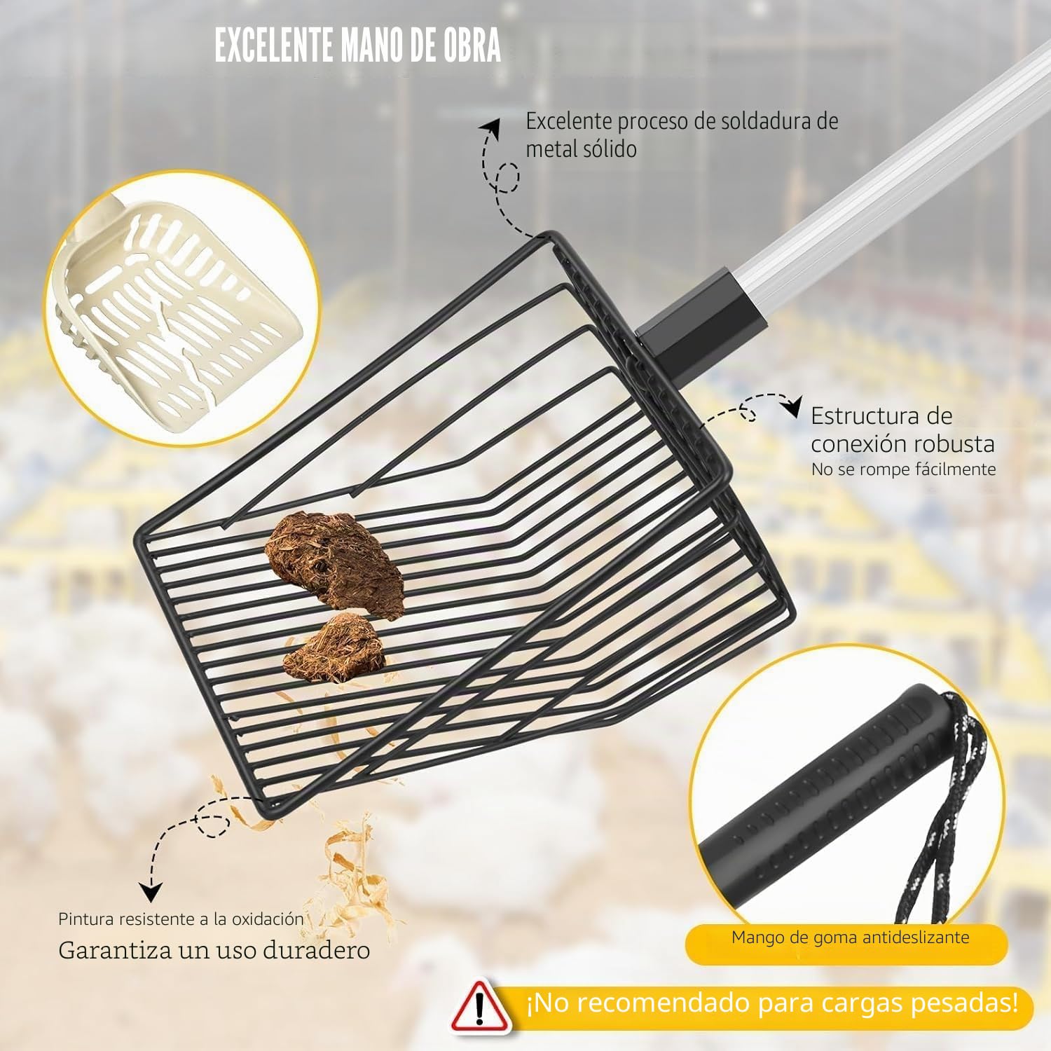 1 x Accesorios para gallinero Pala de excrementos Pala de tamiz para separación de heces y escombros Accesso