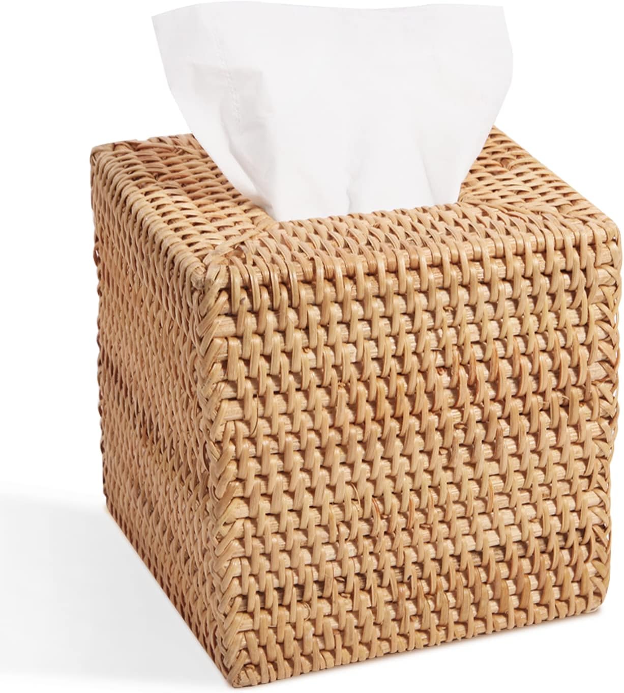 Livelab Rattan Tissue Box Cover, Square Hand Woven Natural