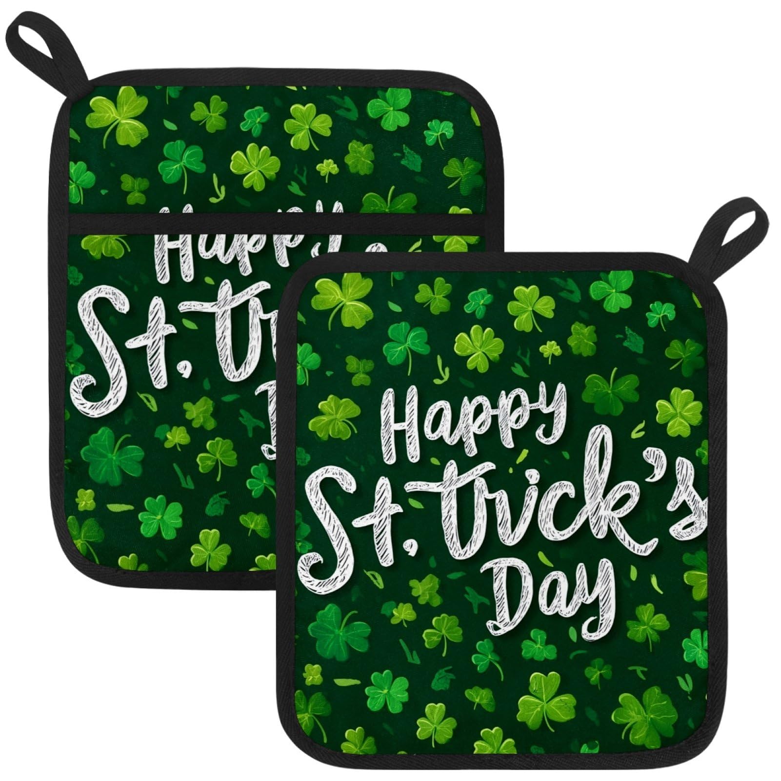 VAPOKF Shamrock Heat Resistant Pot Holders, Thick Pot Holders Pad with Hanging Loop for Kitchen, Oven Cloth Pads for Kitchen Baking Microwave Oven
