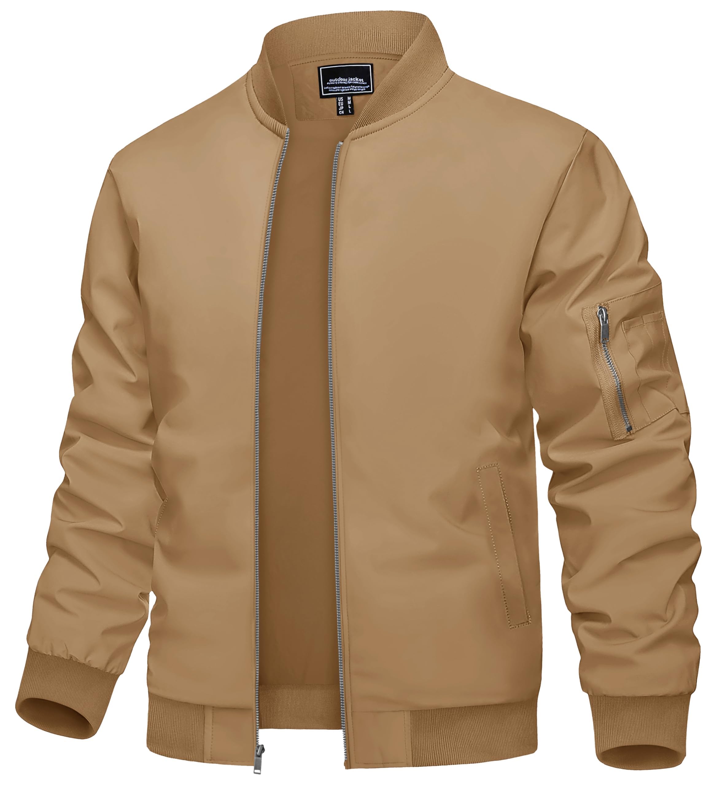 TACVASEN Blouson Herren Bomberjacke Leichte Übergangsjacke mit Reißverschluss Freizeitjacke für Sommer Herbst Bequem und Praktisch Khaki S