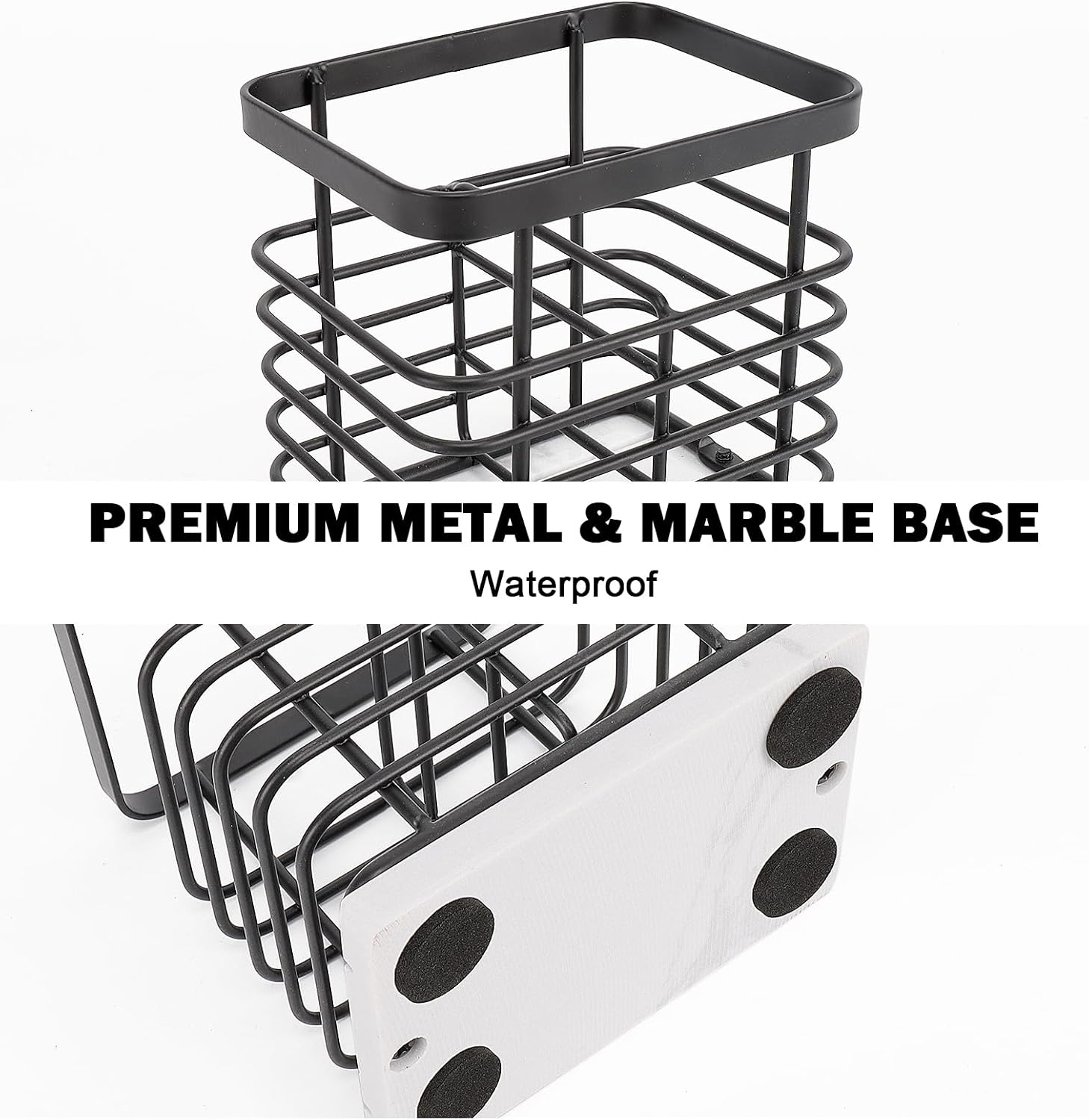 Toothbrush Holder, Luxurious Metal Toothbrush Toothpaste Holder with Marble Base for Bathroom, Multi-Slots Openwork Design, Bathroom Accessory for Storage and Organizer (Small, Matte Black) image 4
